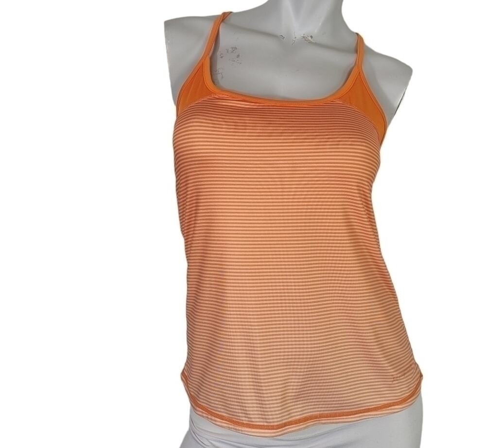 Orangetheory WMS SZ S Tank Top Striped Strappy Racerback Athletic Orange White